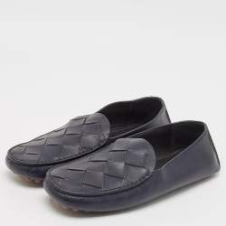 Pre Owned Bottega Veneta Navy Blue Intrecciato Leather Douglas Loafers Size 43.5