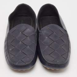 Pre Owned Bottega Veneta Navy Blue Intrecciato Leather Douglas Loafers Size 43.5