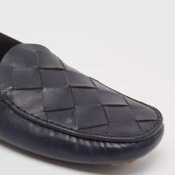 Pre Owned Bottega Veneta Navy Blue Intrecciato Leather Douglas Loafers Size 43.5