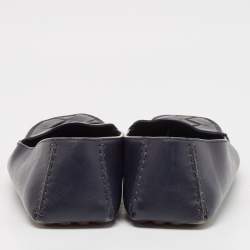 Pre Owned Bottega Veneta Navy Blue Intrecciato Leather Douglas Loafers Size 43.5