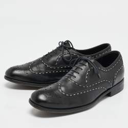 Bottega Veneta Black Leather Brogue Oxfords Size 43