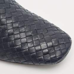 Pre Owned Bottega Veneta Navy Blue Intrecciato Leather Smoking Slippers Size 42