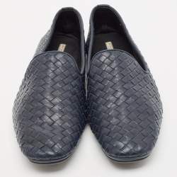 Pre Owned Bottega Veneta Navy Blue Intrecciato Leather Smoking Slippers Size 42