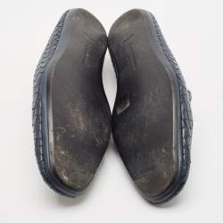Pre Owned Bottega Veneta Navy Blue Intrecciato Leather Smoking Slippers Size 42