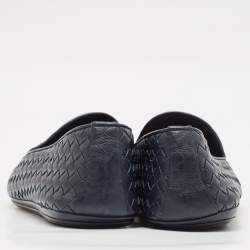 Pre Owned Bottega Veneta Navy Blue Intrecciato Leather Smoking Slippers Size 42