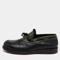 Bottega Veneta Black/Green Leather Slip On Loafers Size 42