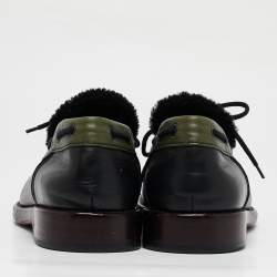 Bottega Veneta Black/Green Leather Slip On Loafers Size 42