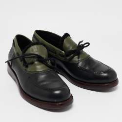 Bottega Veneta Black/Green Leather Slip On Loafers Size 42