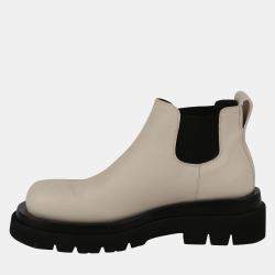 Bottega Veneta Cream Leather Lug Chelsea Ankle Boots Size 38