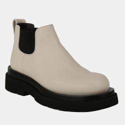 Bottega Veneta Cream Leather Lug Chelsea Ankle Boots Size 38