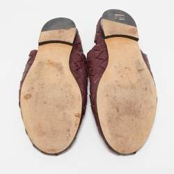 Pre Owned Bottega Veneta Burgundy Intrecciato Leather Slider Loafers Size 42
