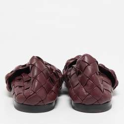 Pre Owned Bottega Veneta Burgundy Intrecciato Leather Slider Loafers Size 42
