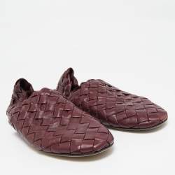 Pre Owned Bottega Veneta Burgundy Intrecciato Leather Slider Loafers Size 42