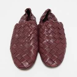 Pre Owned Bottega Veneta Burgundy Intrecciato Leather Slider Loafers Size 42
