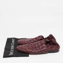 Pre Owned Bottega Veneta Burgundy Intrecciato Leather Slider Loafers Size 42