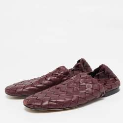 Pre Owned Bottega Veneta Burgundy Intrecciato Leather Slider Loafers Size 42