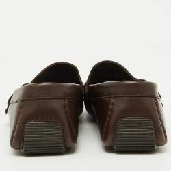 Bottega Veneta Dark Brown Leather Intrecciato Buckle Slip On Loafers Size 42