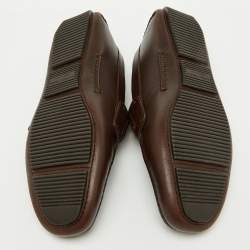 Bottega Veneta Dark Brown Leather Intrecciato Buckle Slip On Loafers Size 42