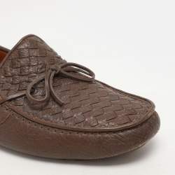 Bottega Veneta Brown Leather Intrecciato Loafers Size 45
