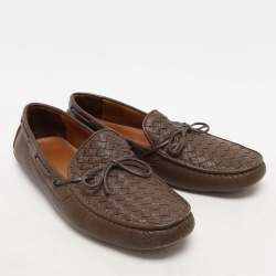 Bottega Veneta Brown Leather Intrecciato Loafers Size 45