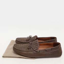 Bottega Veneta Brown Leather Intrecciato Loafers Size 45