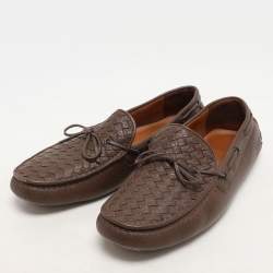 Bottega Veneta Brown Leather Intrecciato Loafers Size 45