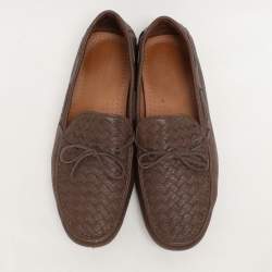 Bottega Veneta Brown Leather Intrecciato Loafers Size 45