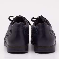 Bottega Veneta Navy Blue Intrecciato Lace Up Sneakers Size 45