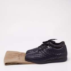 Bottega Veneta Navy Blue Intrecciato Lace Up Sneakers Size 45