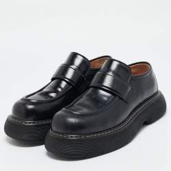 Bottega Veneta Black Brushed Leather Swell Loafers Size 46