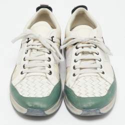 Bottega Veneta Multicolor Leather and Suede Intrecciato Lace Up Sneakers Size 42.5