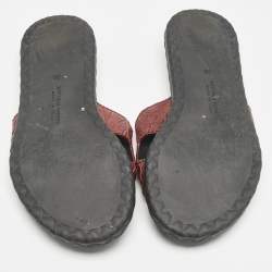 Pre Owned Bottega Veneta Burgundy Crocodile Leather Flat Sandals Size 39