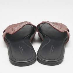 Pre Owned Bottega Veneta Burgundy Crocodile Leather Flat Sandals Size 39