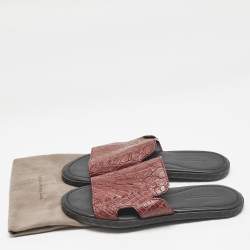 Pre Owned Bottega Veneta Burgundy Crocodile Leather Flat Sandals Size 39