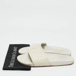 Bottega Veneta Cream Intrecciato Leather Lake Slide Sandals Size 45