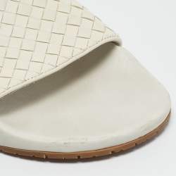 Bottega Veneta Cream Intrecciato Leather Lake Slide Sandals Size 45