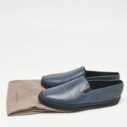 Bottega Veneta Navy Blue Leather Intrecciato Espadrille Flats Size 42