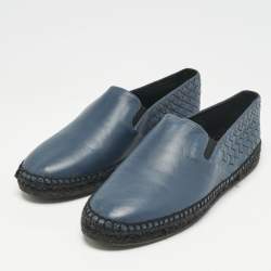 Bottega Veneta Navy Blue Leather Intrecciato Espadrille Flats Size 42