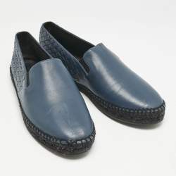 Bottega Veneta Navy Blue Leather Intrecciato Espadrille Flats Size 42