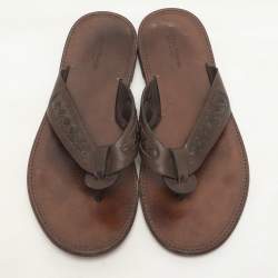 Pre Owned Bottega Veneta Brown Intrecciato Leather Thong Sandals Size 43
