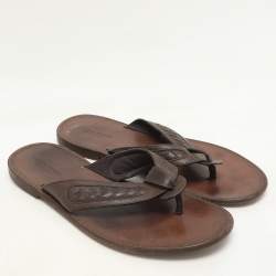 Pre Owned Bottega Veneta Brown Intrecciato Leather Thong Sandals Size 43