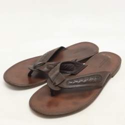 Pre Owned Bottega Veneta Brown Intrecciato Leather Thong Sandals Size 43