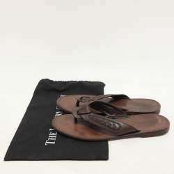Pre Owned Bottega Veneta Brown Intrecciato Leather Thong Sandals Size 43