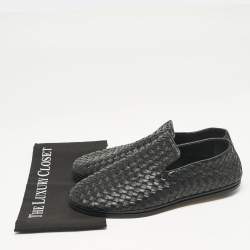 Pre Owned Bottega Veneta Black Intrecciato Leather Slip On Loafers Size 43