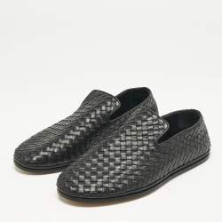 Pre Owned Bottega Veneta Black Intrecciato Leather Slip On Loafers Size 43