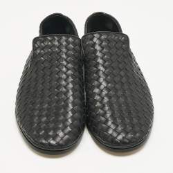 Pre Owned Bottega Veneta Black Intrecciato Leather Slip On Loafers Size 43