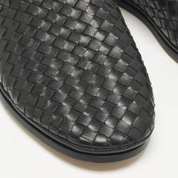 Pre Owned Bottega Veneta Black Intrecciato Leather Slip On Loafers Size 43