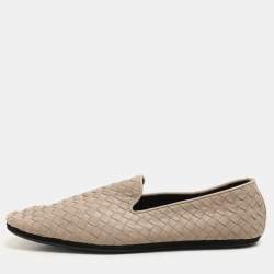 Bottega Veneta Beige Leather Intrecciato Smoking Slippers Size 42.5