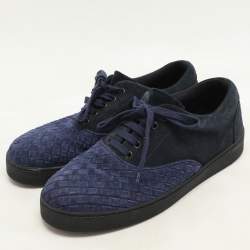 Bottega Veneta Two Tone Blue Suede Intrecciato Low Top Sneakers Size 43