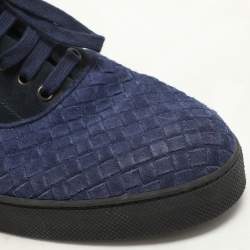 Bottega Veneta Two Tone Blue Suede Intrecciato Low Top Sneakers Size 43